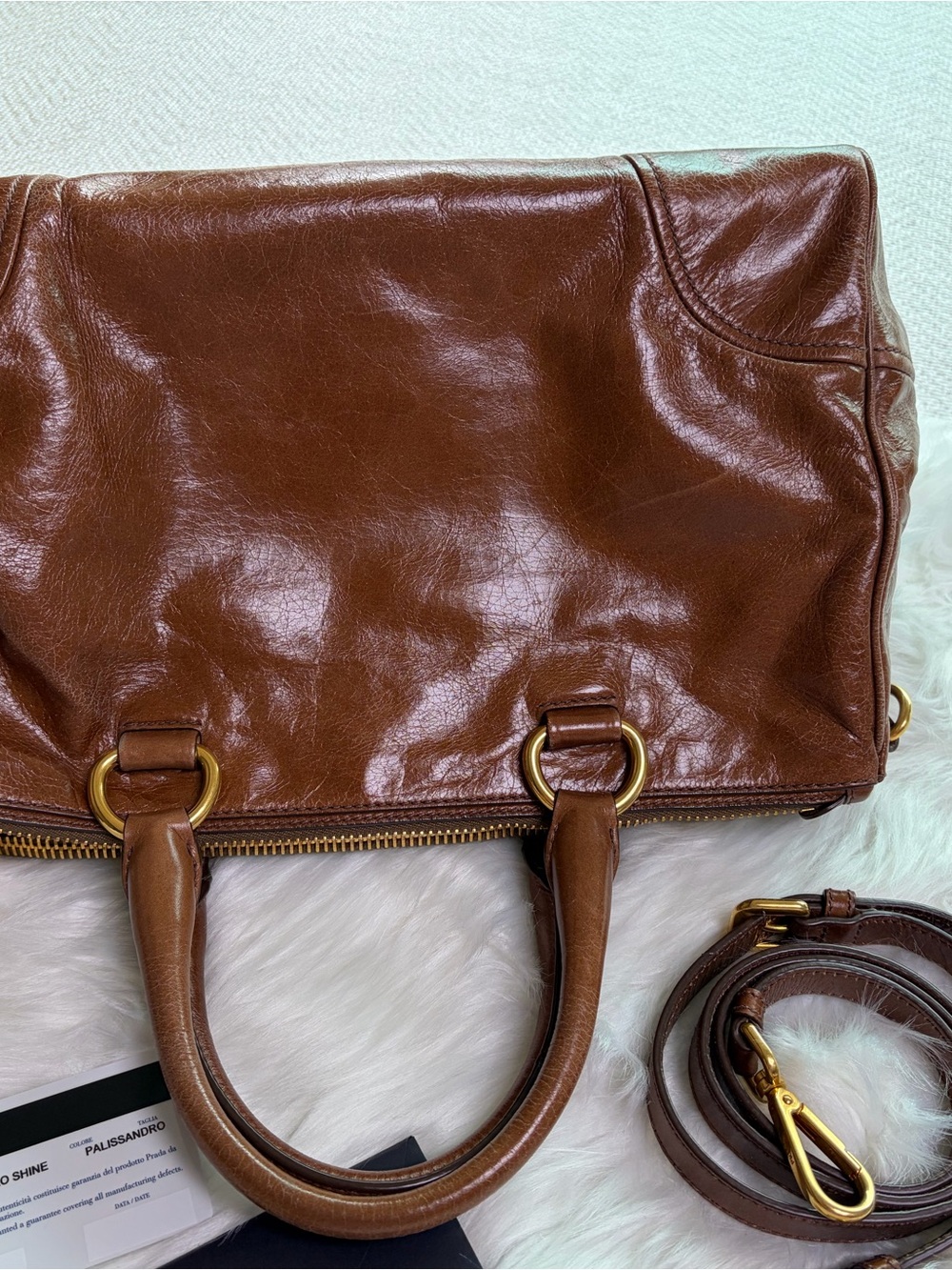 Prada Brown Leather Satchel with Gold Hardware - Picture 12 of 12